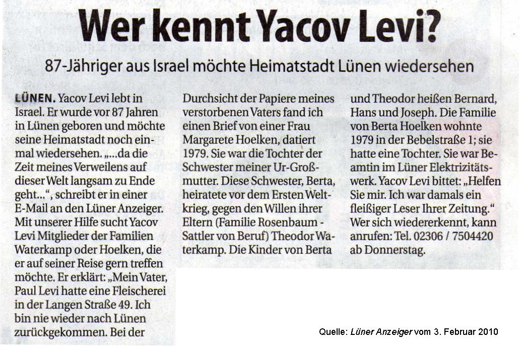 Wer kennt Yacov Levi?