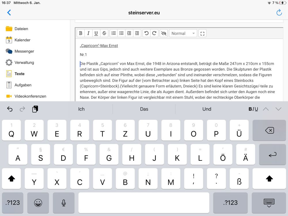 Tablet mit Bildschirmtastatur